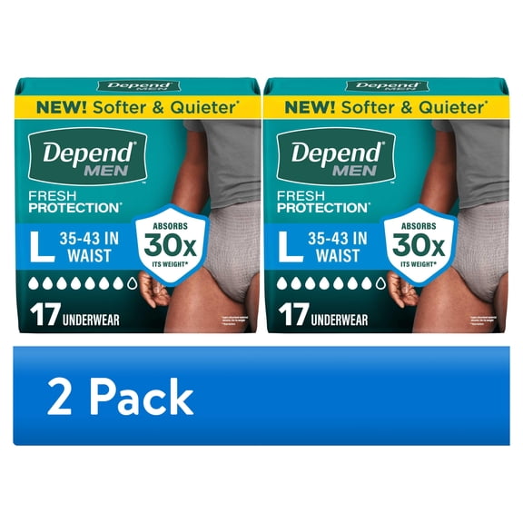 (2 pack) Depend Fresh Protection Incontinence Underwear for Men, Adult Diapers, L, 17 Count