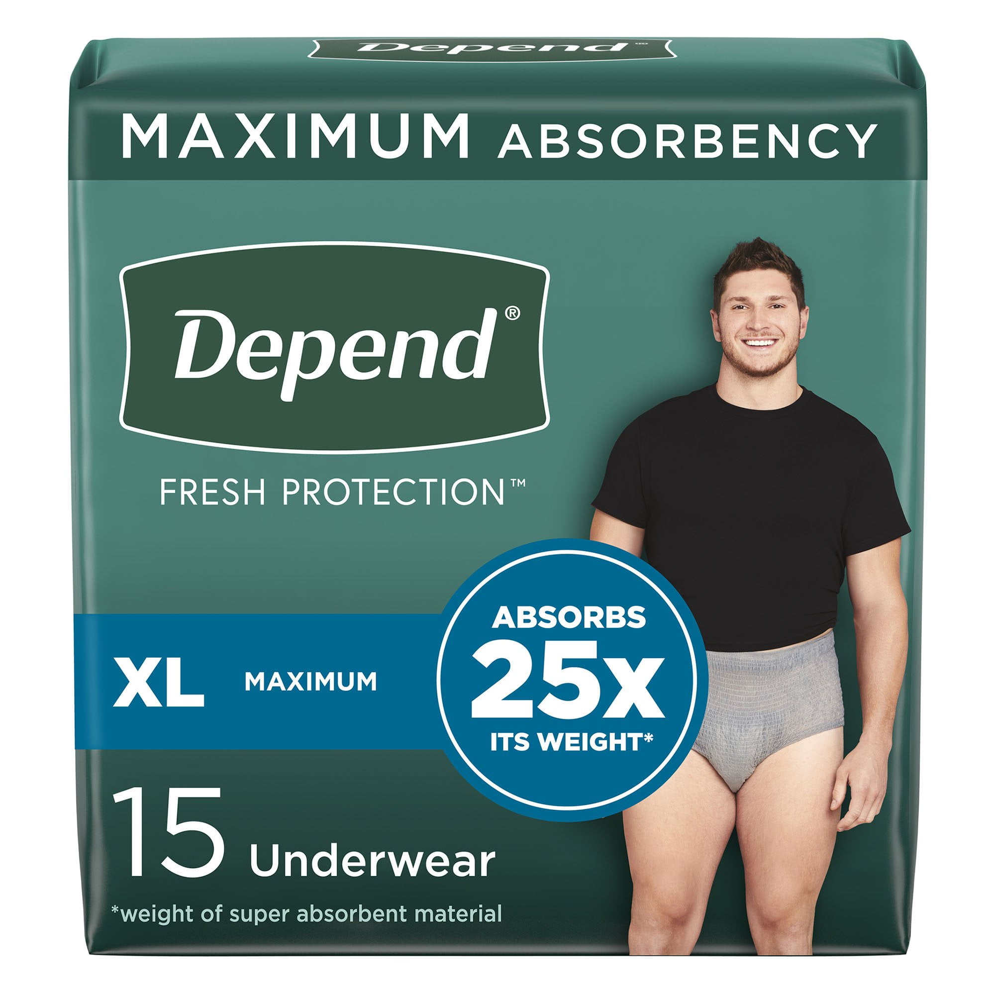 Depend Fresh Protection Disposable Underwear Male Waistband Style X-Large, 47930, Maximum, 30 Ct