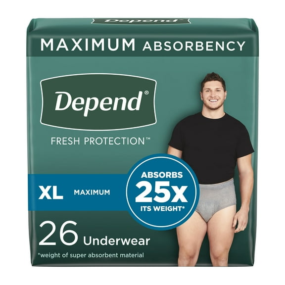 Depend Fresh Protection Disposable Underwear Male Waistband Style X-Large, 53746, 52 Ct