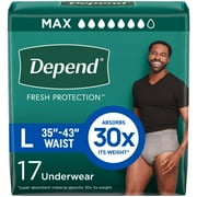 Depend Fresh Protection Incontinence Underwear for Men, Adult Diapers, L, 17 Count