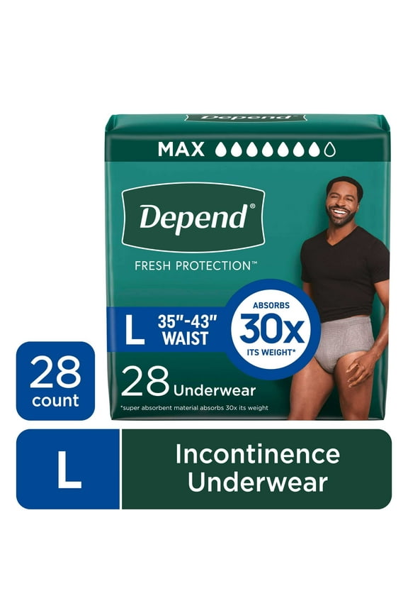 Fresh Protection Incontinence Underwear for Men, Adult Diapers, L, 28 Count