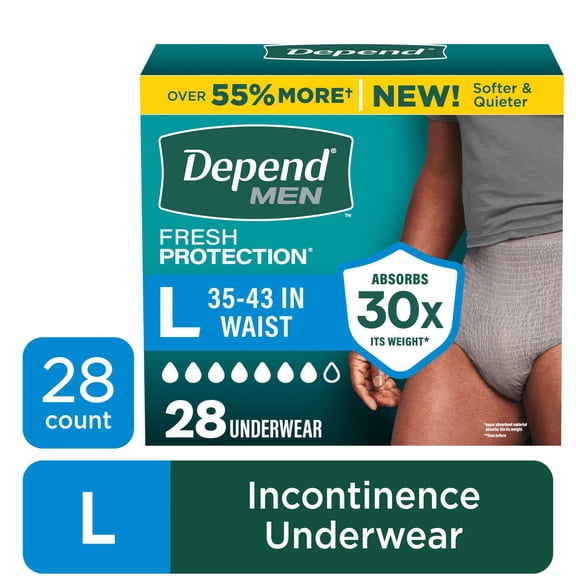 Depend Fresh Protection Incontinence Underwear for Men, Adult Diapers, L, 28 Count