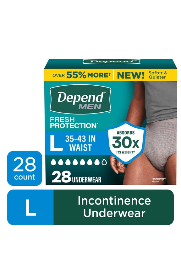 Fresh Protection Incontinence Underwear for Men, Adult Diapers, L, 28 Count