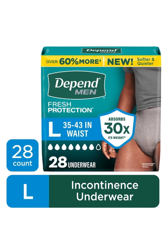 Fresh Protection Incontinence Underwear for Men, Adult Diapers, L, 28 Count