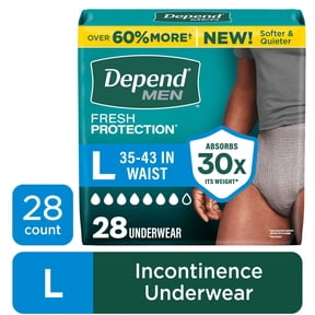 Depend Fresh Protection Incontinence Underwear for Men, Adult Diapers, L, 28 Count