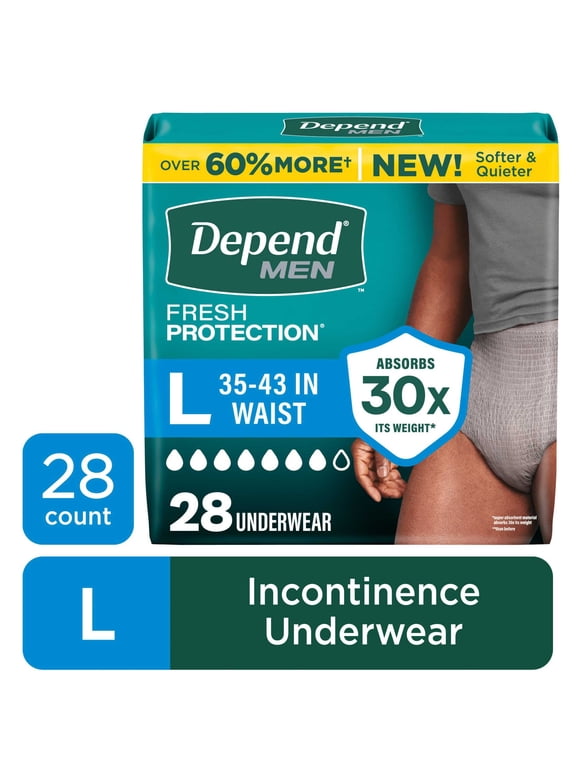 Fresh Protection Incontinence Underwear for Men, Adult Diapers, L (28 Count)