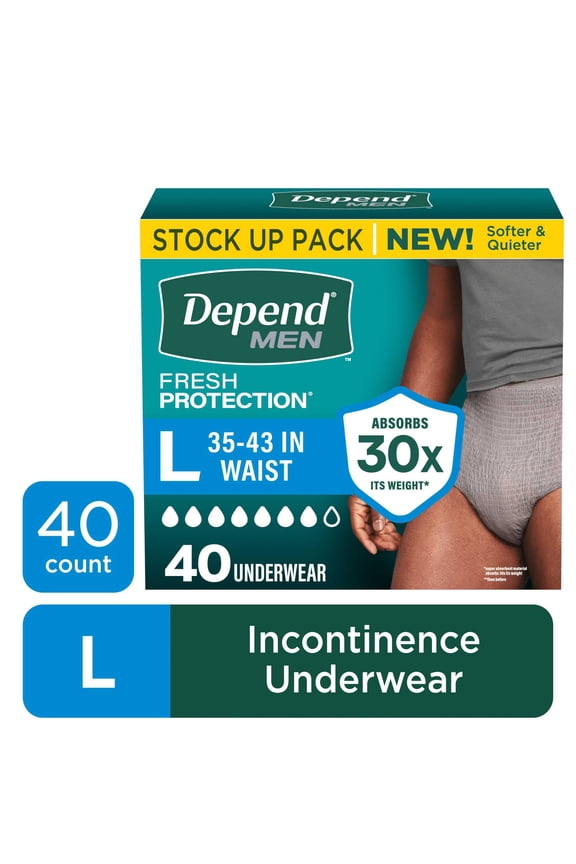 Fresh Protection Incontinence Underwear for Men, Adult Diapers, L, 40 Count