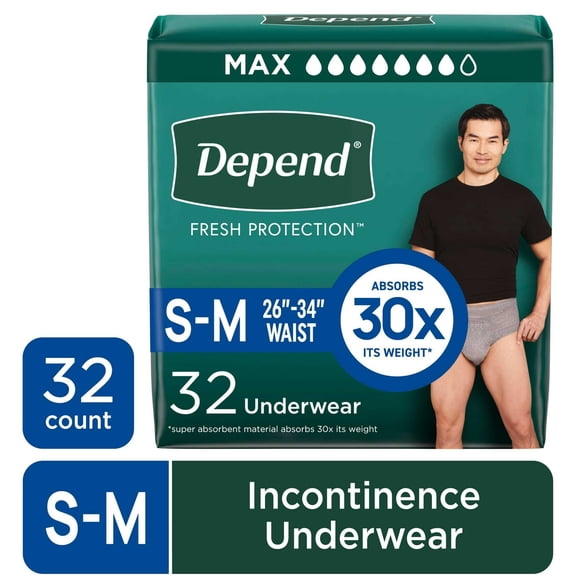 Depend Fresh Protection Incontinence Underwear for Men, Adult Diapers, S/M, 32 Count