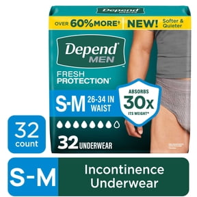 Depend Fresh Protection Incontinence Underwear for Men, Adult Diapers, S/M, 32 Count