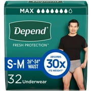 Depend Fresh Protection Incontinence Underwear for Men, Adult Diapers, S/M, 32 Count