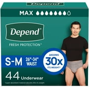 Depend Fresh Protection Incontinence Underwear for Men, Adult Diapers, S/M, 44 Count