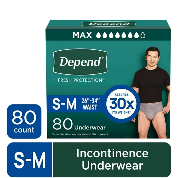 Depend Fresh Protection Incontinence Underwear for Men, Adult Diapers, S/M, 80 Count