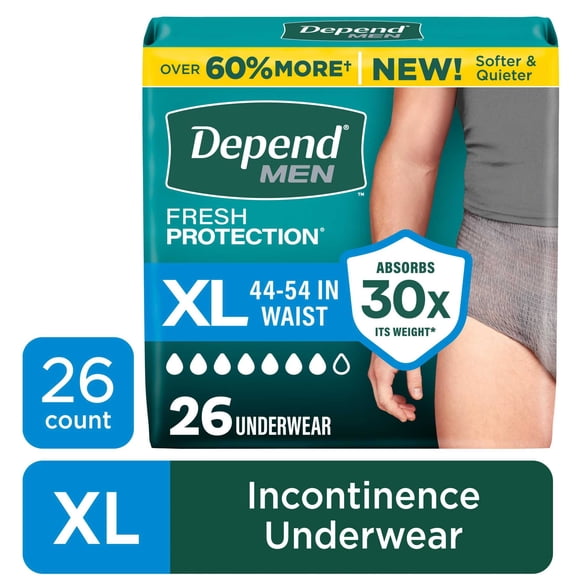 Depend Fresh Protection Incontinence Underwear for Men, Adult Diapers, XL, 26 Count