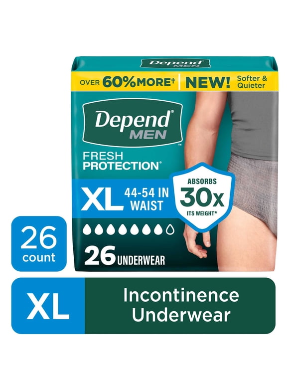 Fresh Protection Incontinence Underwear for Men, Adult Diapers, XL (26 Count)