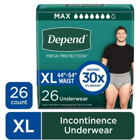 Depend Fresh Protection Incontinence Underwear for Men, Adult Diapers, XL, 26 Count