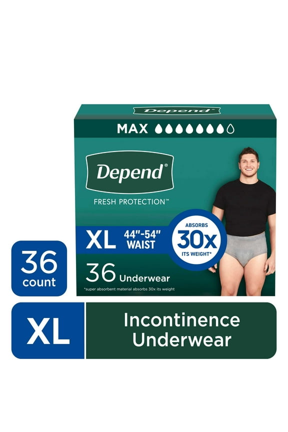 Fresh Protection Incontinence Underwear for Men, Adult Diapers, XL, 36 Count