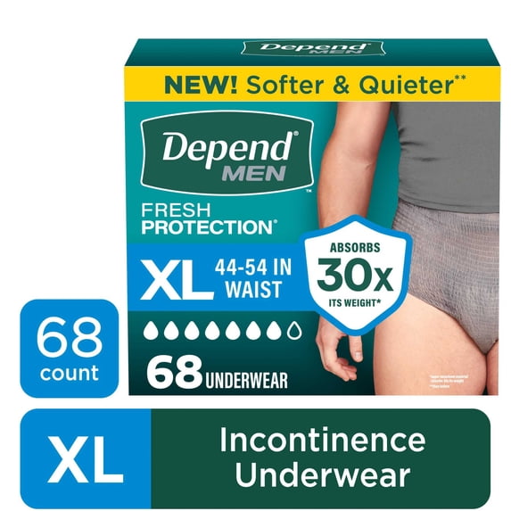 Depend Fresh Protection Incontinence Underwear for Men, Adult Diapers, XL, 68 Count