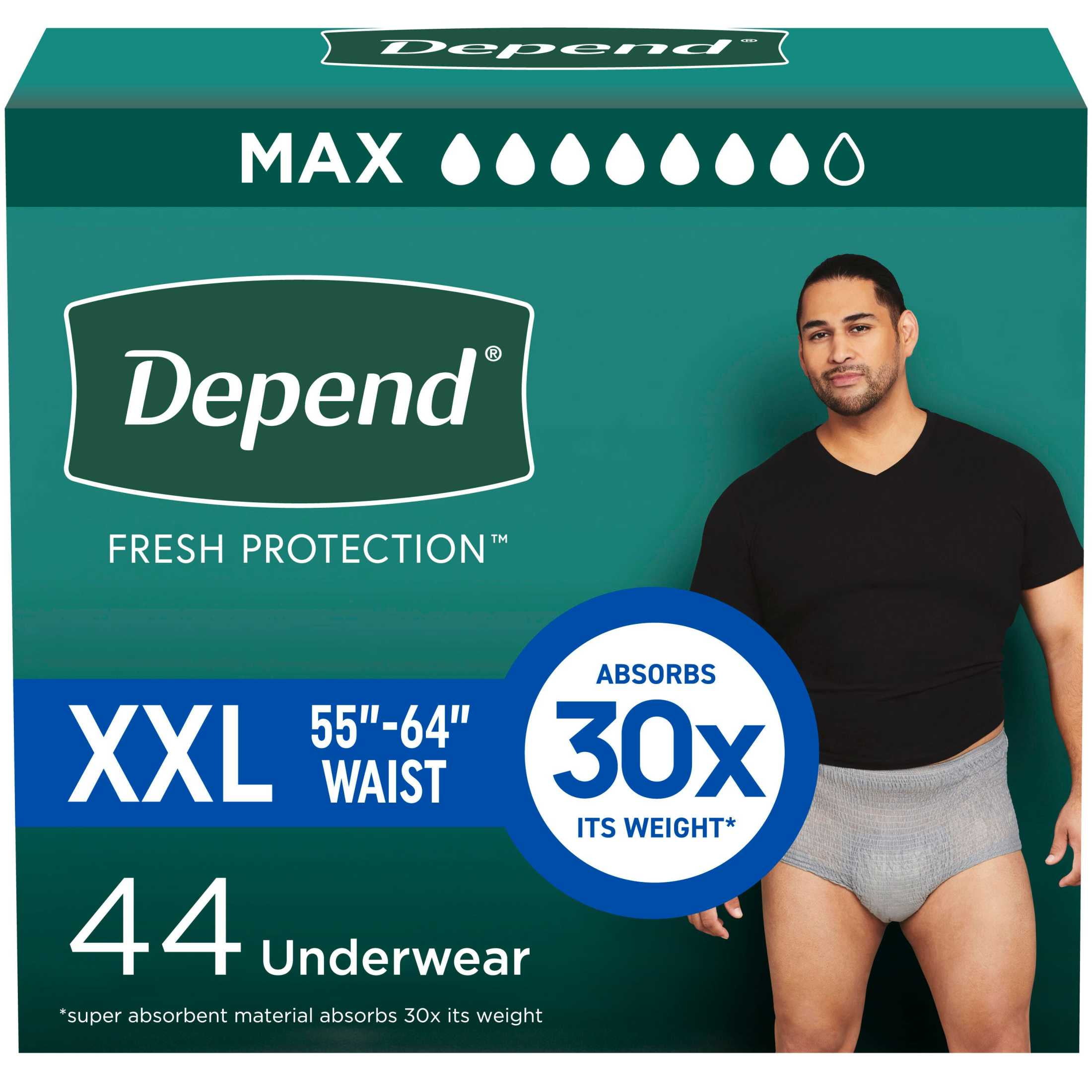 Depend Men's Maximum Absorbency Incontinence Underwear, XXL, Grey, 44