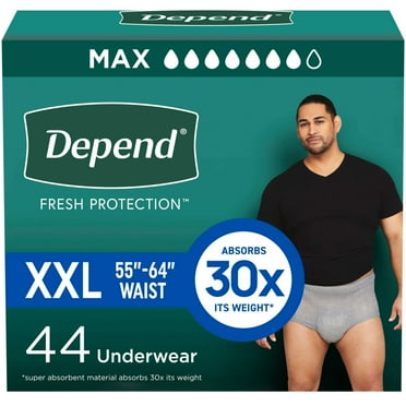Depend Fresh Protection Incontinence Underwear for Men, Adult Diapers, XXL, 44 Count