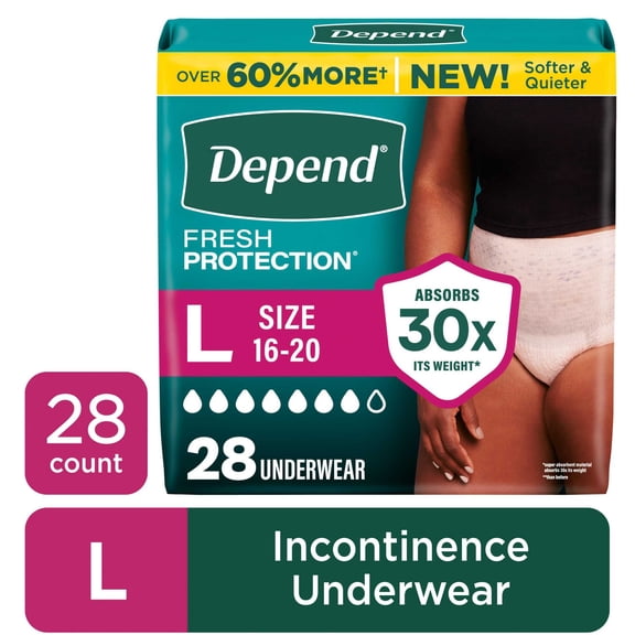Depend Fresh Protection Incontinence Underwear for Women, Adult Diapers, L, 28 Count