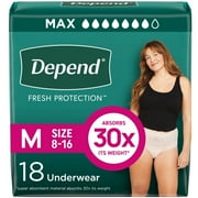 Depend Fresh Protection Incontinence Underwear for Women, Adult Diapers, M, 18 Count