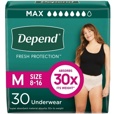Depend Fresh Protection Incontinence Underwear for Women, Adult Diapers, M, 30 Count