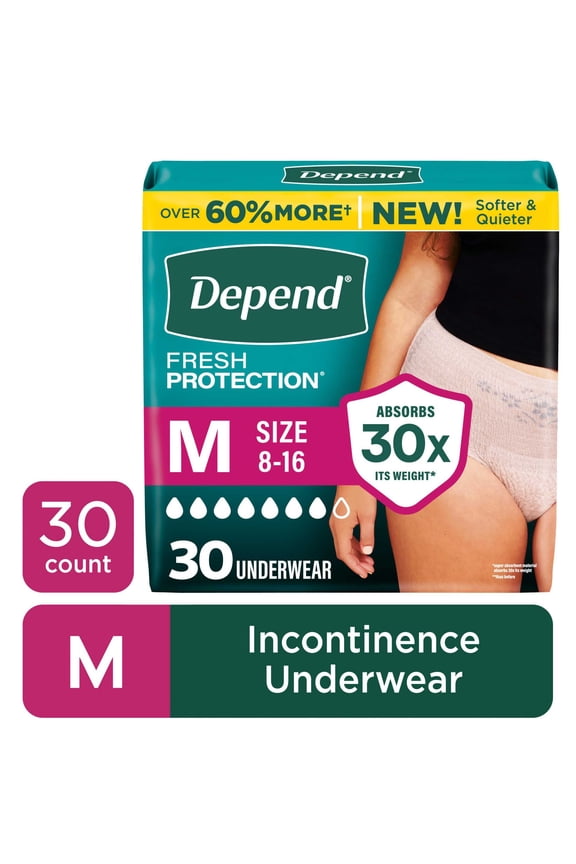 Fresh Protection Incontinence Underwear for Women, Adult Diapers, M, 30 Count