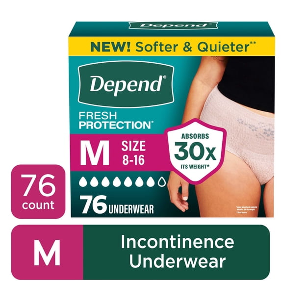 Depend Fresh Protection Incontinence Underwear for Women, Adult Diapers, M, 76 Count
