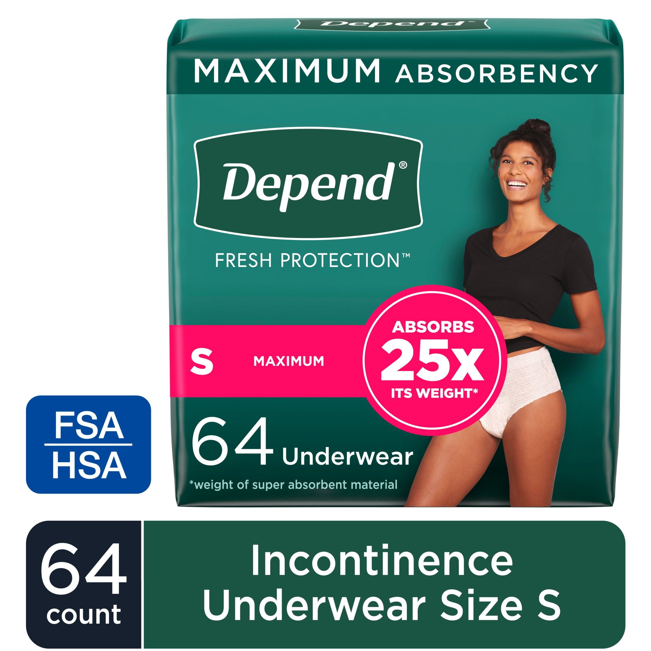 Depend Fresh Protection Incontinence Underwear for Women, Adult Diapers, S, 64 Count