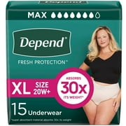 Depend Fresh Protection Incontinence Underwear for Women, Adult Diapers, XL, 15 Count