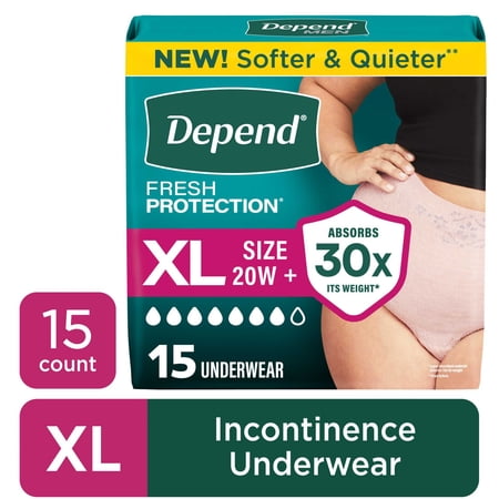 Depend Fresh Protection Incontinence Underwear for Women, Adult Diapers, XL, 15 Count