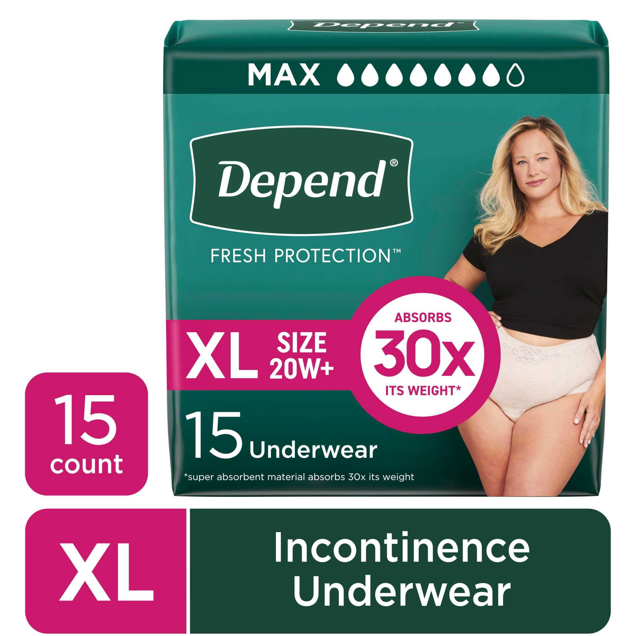 Depend Fresh Protection Incontinence Underwear for Women, Adult Diapers, XL, 15 Count