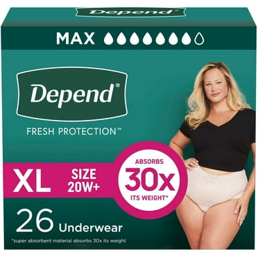 Depend Fresh Protection Incontinence Underwear for Women, Adult Diapers, XL, 26 Count
