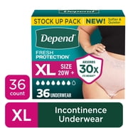 Depend Fresh Protection Incontinence Underwear for Women, Adult Diapers, XL, 36 Count