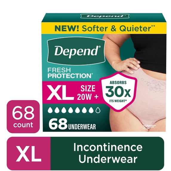 Depend Fresh Protection Incontinence Underwear for Women, Adult Diapers, XL, 68 Count