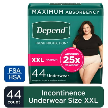 Depend Fresh Protection Incontinence Underwear for Women, Adult Diapers, XXL, 44 Count