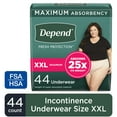 thumbnail image 1 of Depend Fresh Protection Incontinence Underwear for Women, Adult Diapers, XXL, 44 Count, 1 of 12