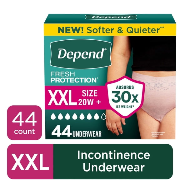 Depend Fresh Protection Incontinence Underwear for Women, Adult Diapers, XXL, 44 Count