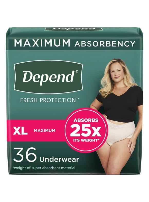 Depend Fresh Protection Women's Adult Postpartum Incontinence Underwear, XL, 36 Count