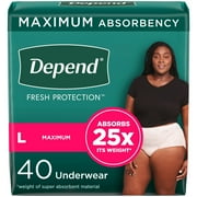 Depend Fresh Protection Women's Incontinence & Postpartum Bladder Leak Underwear, L, 40 Count