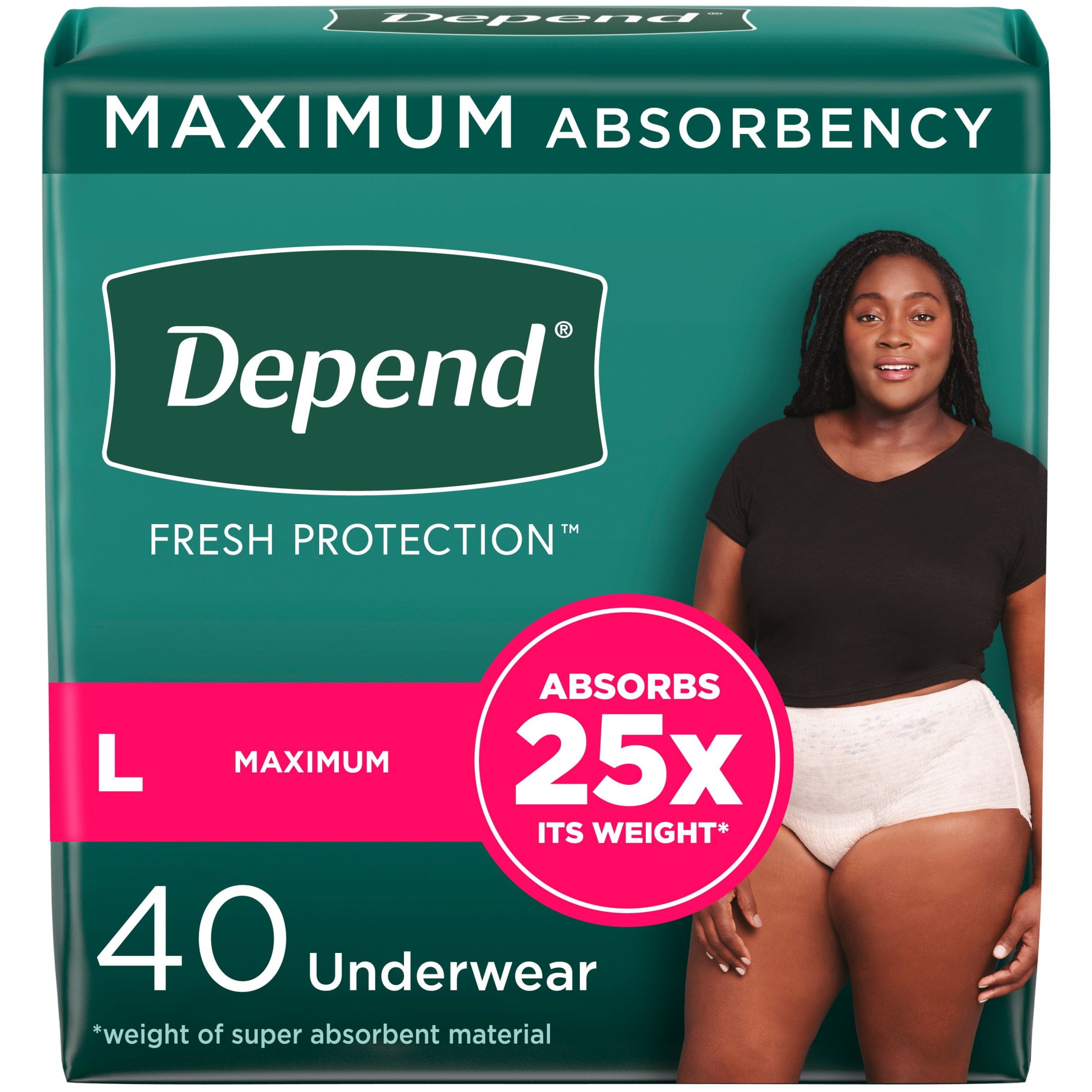 Depend Fresh Protection Incontinence Underwear for Women, Adult Diapers, L, 40 Count
