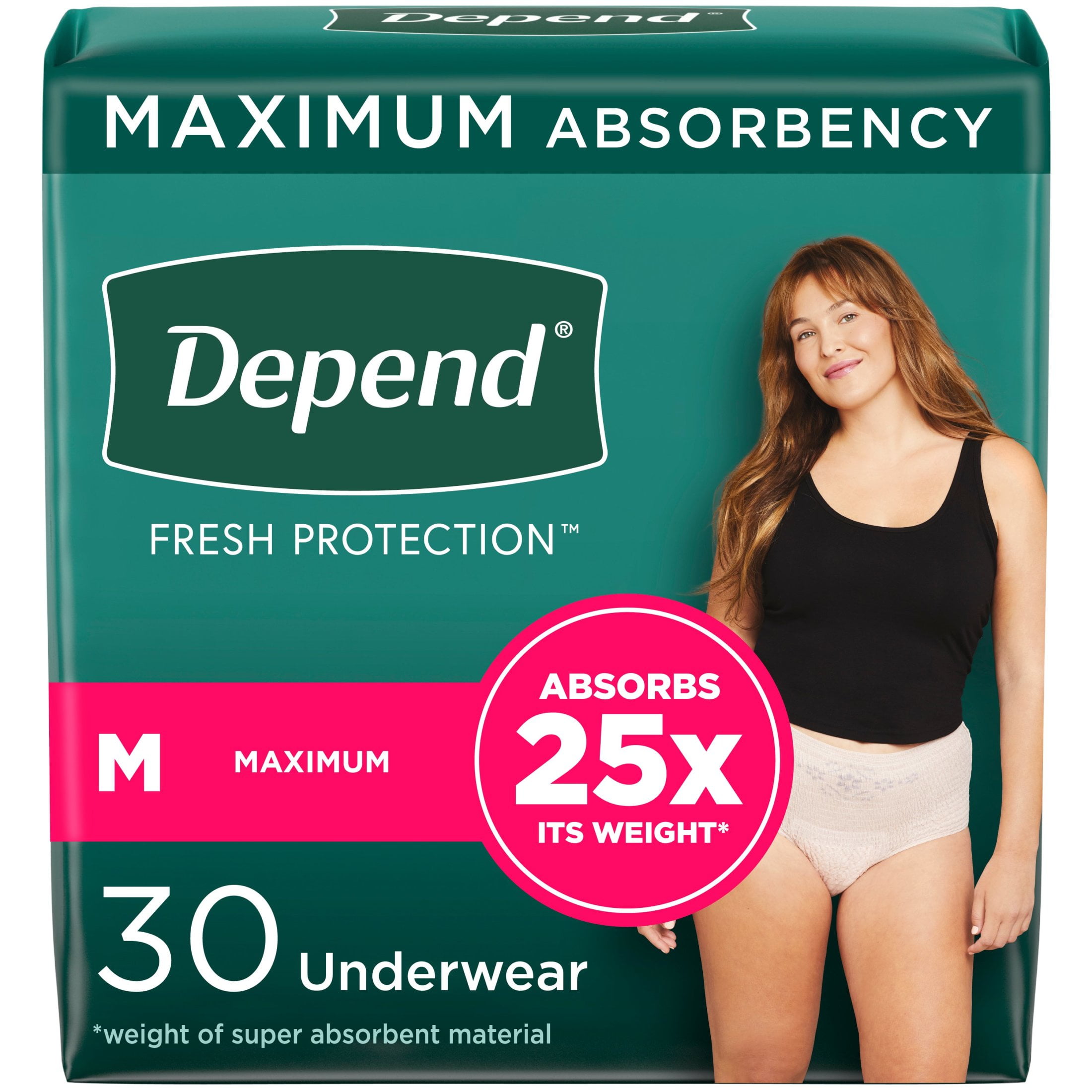 Depend Fresh Protection Incontinence Underwear for Women, Adult Diapers, M, 30 Count