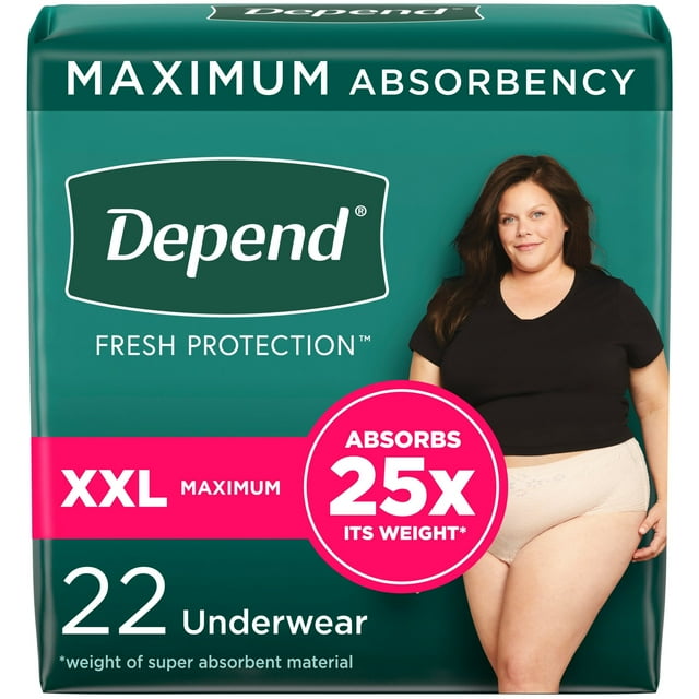 Depend Fresh Protection Women's Incontinence & Postpartum Bladder Leak Underwear, XXL, 22 Count