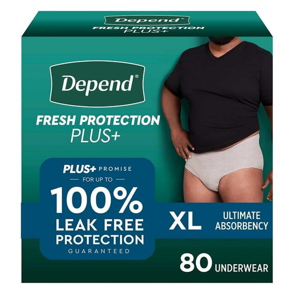 Depend Fresh Protection plus for Men Size X-Large 80 Ct | Ultimate Absorbency Incontinence Protection Underwear