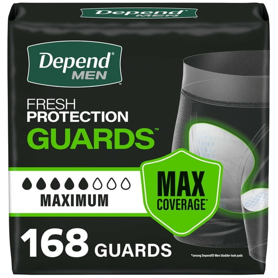 Depend Guards Incontinence Pads for Men, Maximum Absorbency, 168 Count
