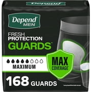 Depend Incontinence Guards/Bladder Control Pads for Men, Maximum Absorbency, 168 Count (2 Packs of 84) (Packaging May Vary)