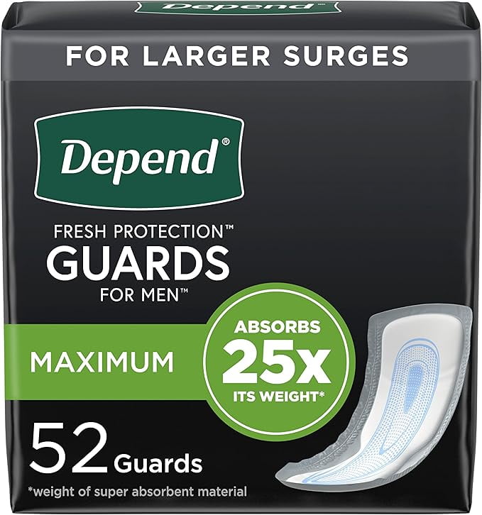 Depend Incontinence Guards/Incontinence Pads for Men/Bladder Control Pads, Maximum Absorbency, 52 Count