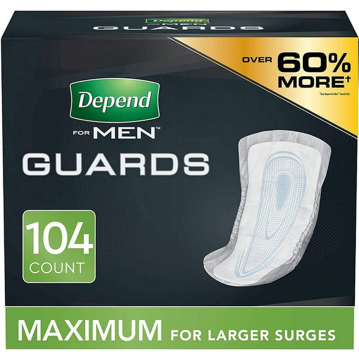Men's Depend Guard, Adhesive Strips, Maximum Absorbency, 12" Long Pack(age) (52 Each)