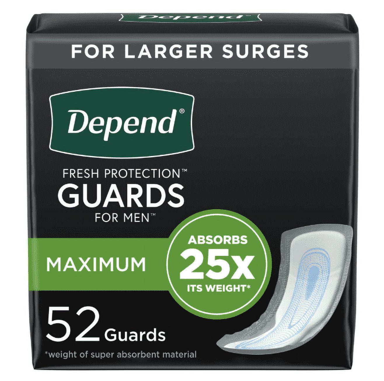 Depend Incontinence Guards for Men, Maximum, 52 Count, pack of 1
