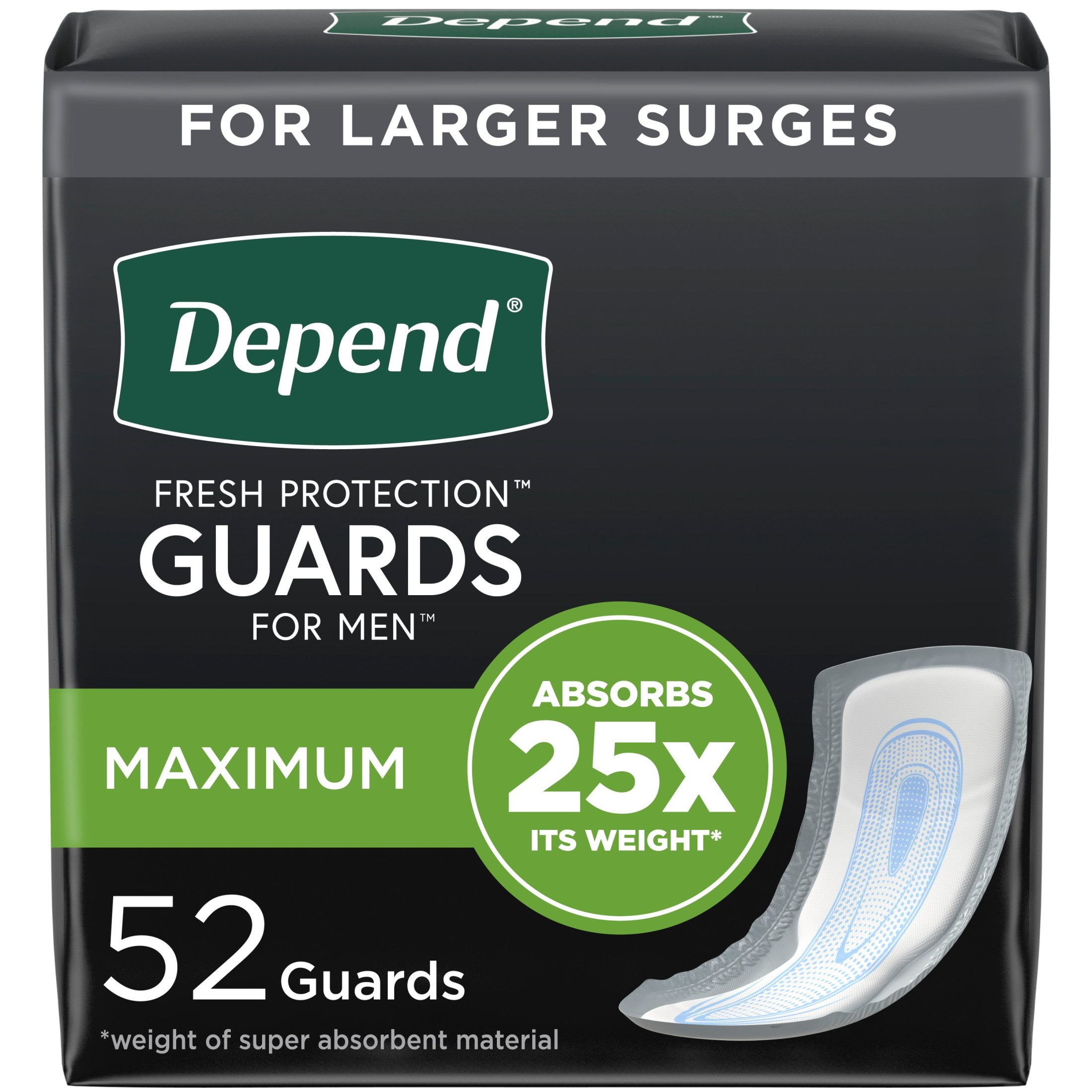 Walmart Deal of Depend Incontinence Guards for Men, Maximum, 52 Count